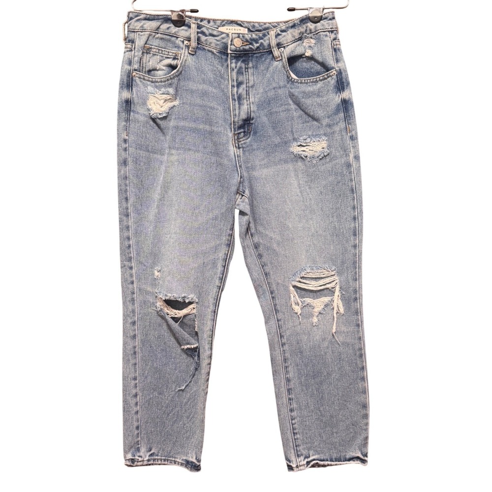 PacSun Womens Distressed Mom Jeans Light Wash Blue‎ High Rise Button Fly Size 26